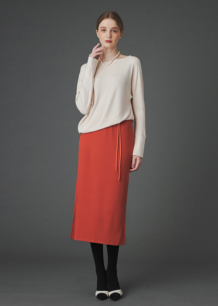 Kalina draping knitwear dress [Red orange]여성복 브랜드, 페리메라