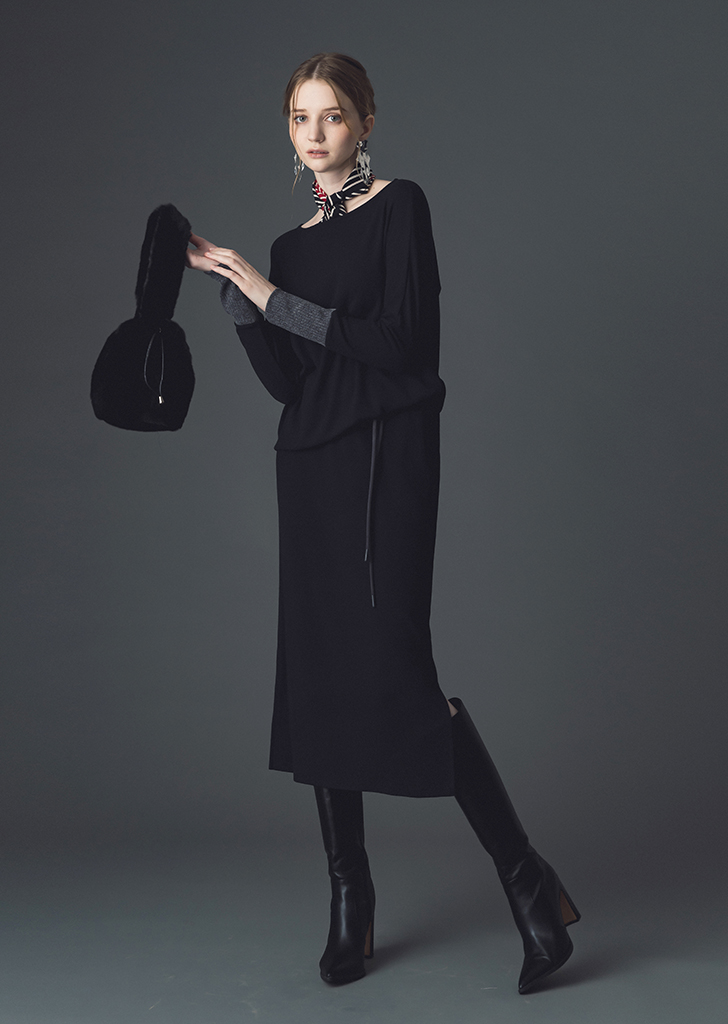 Kalina draping knitwear dress [Black]여성복 브랜드, 페리메라